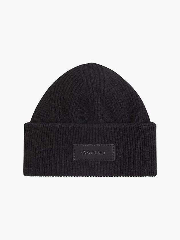 Calvin Klein USA Wool Blend Fisherman Mens Beanie Black 3817602-DF